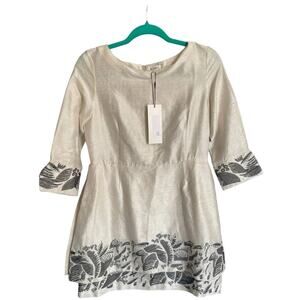 NWT SUNO Womens Floral Embroidered 3/4 Sleeve Panel Overlay Silk Dress Size S